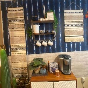 Set of hanging woven tapestries (blue, white,gold)